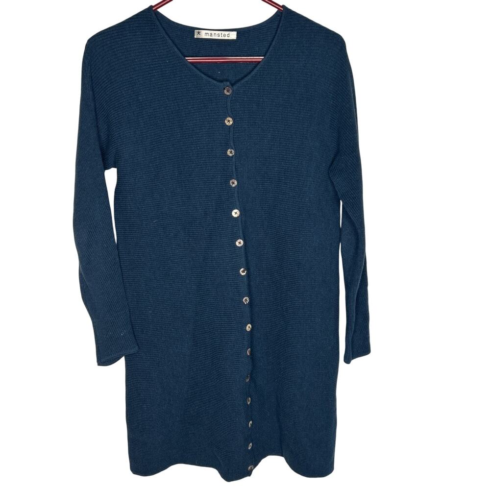 Mansted Sweater Womens Size Medium 100% Cotton Cardigan Blue